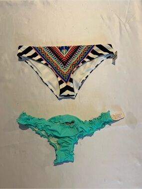 Victorias Secret Pink Tribal Print Bikini Bottoms & Scrunchie Teal Bottom XS New